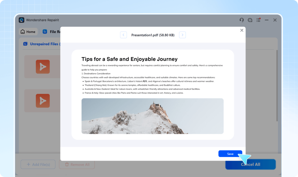 fix pdf objects PDF repair tool webpage with drag and drop upload button