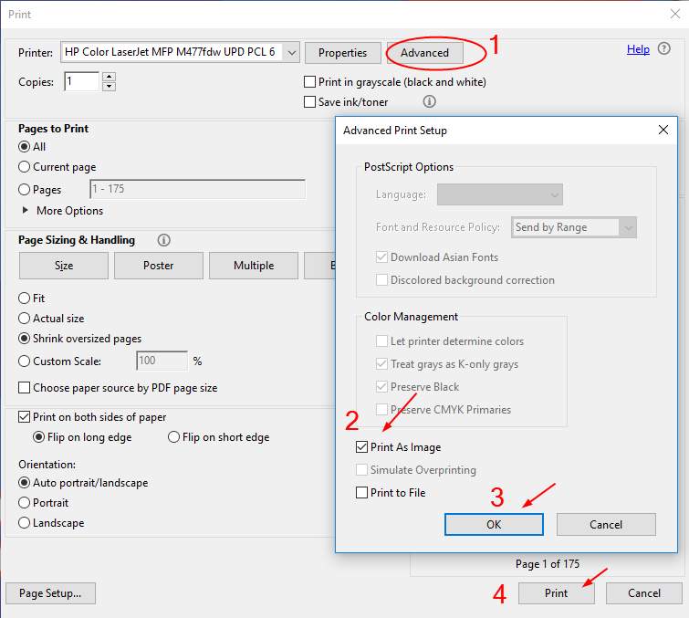 fix pdf printing error two open PDF files on computer screen one being sent to printer