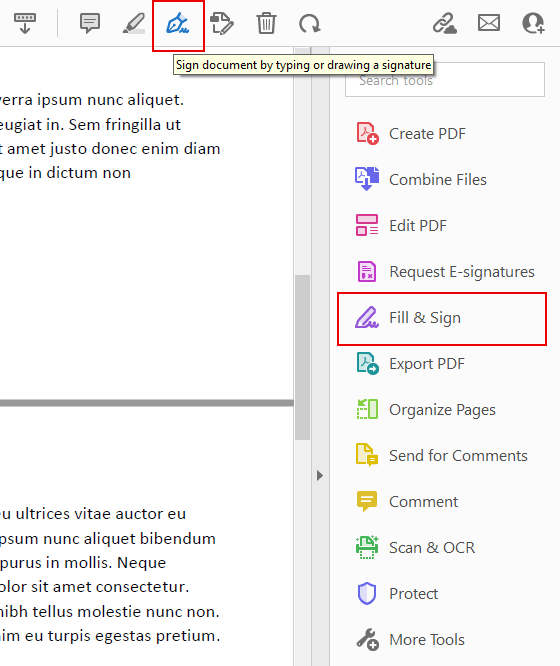 fix pdf signature Adobe Acrobat Fill and Sign tool adding signature to PDF screenshot