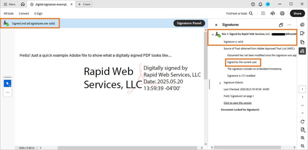 fix pdf signature Adobe Acrobat valid signature blue checkmark screenshot