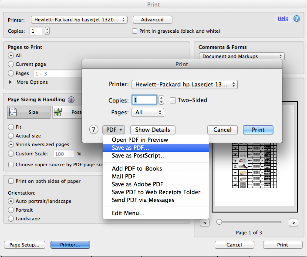 fix unreadable pdf online Browser print dialog with Save as PDF option highlighted, showing PDF preview