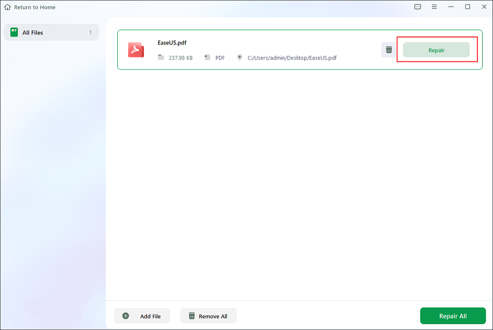free online pdf repair Download button on repaired PDF screen