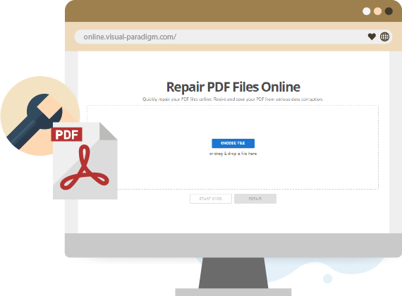 how to repair pdf Online PDF repair tool website with upload button and file selected