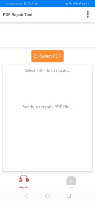 not a pdf or corrupted pdf repair online PDF repair tool interface with file upload button and progress bar