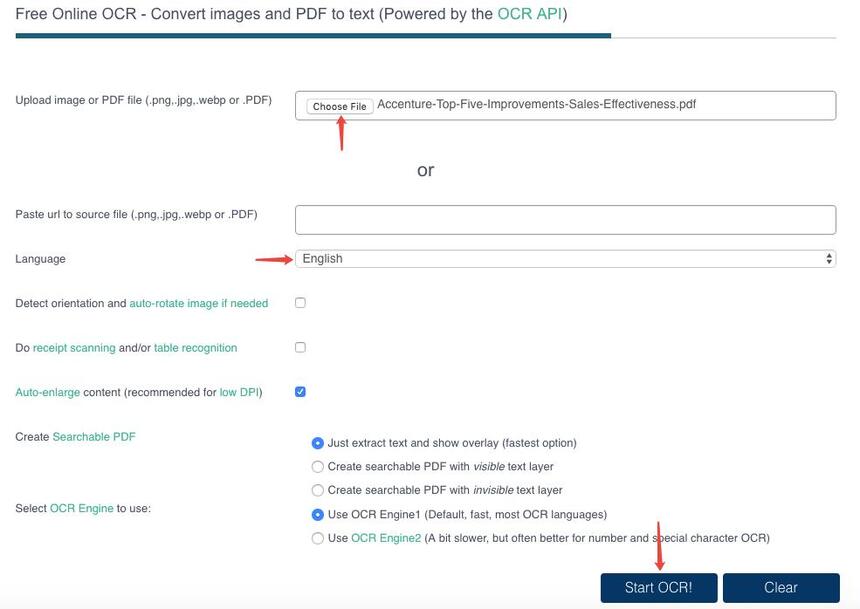 ocr pdf repair OCR.space website upload PDF screenshot