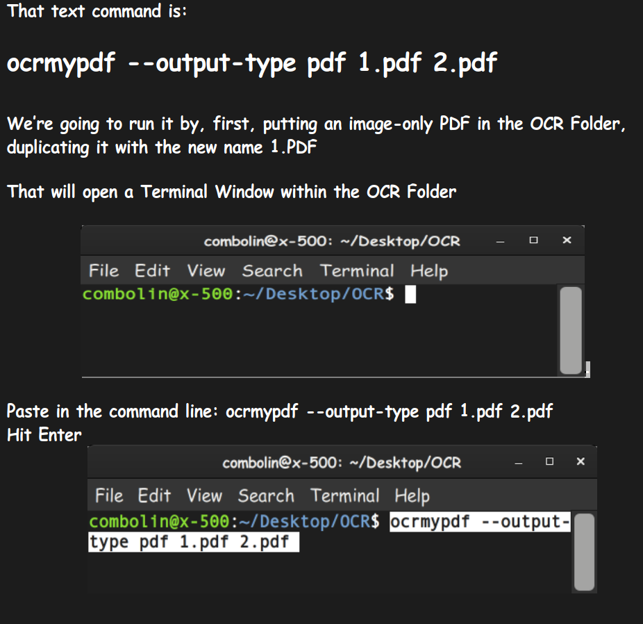 ocr pdf repair Tesseract command line terminal output screenshot