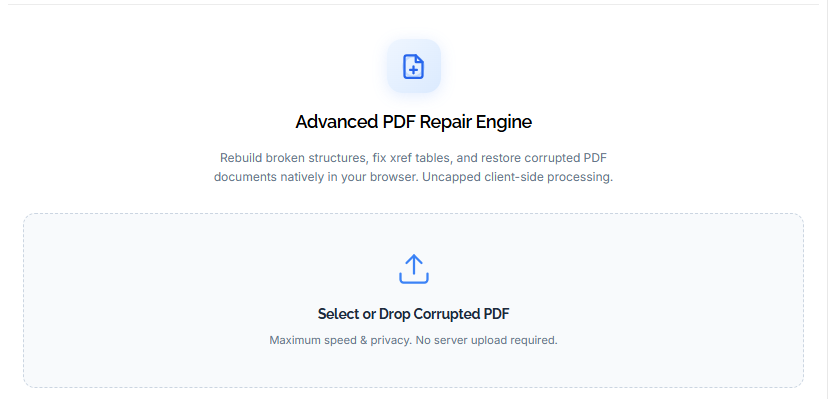 online corrupted pdf recovery screenshot of iLovePDF PDF repair tool online