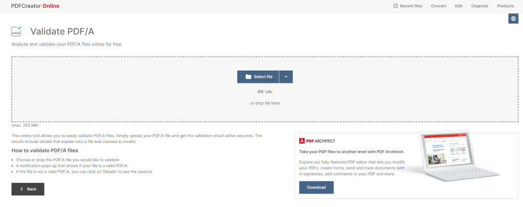 online PDF integrity checker website upload form