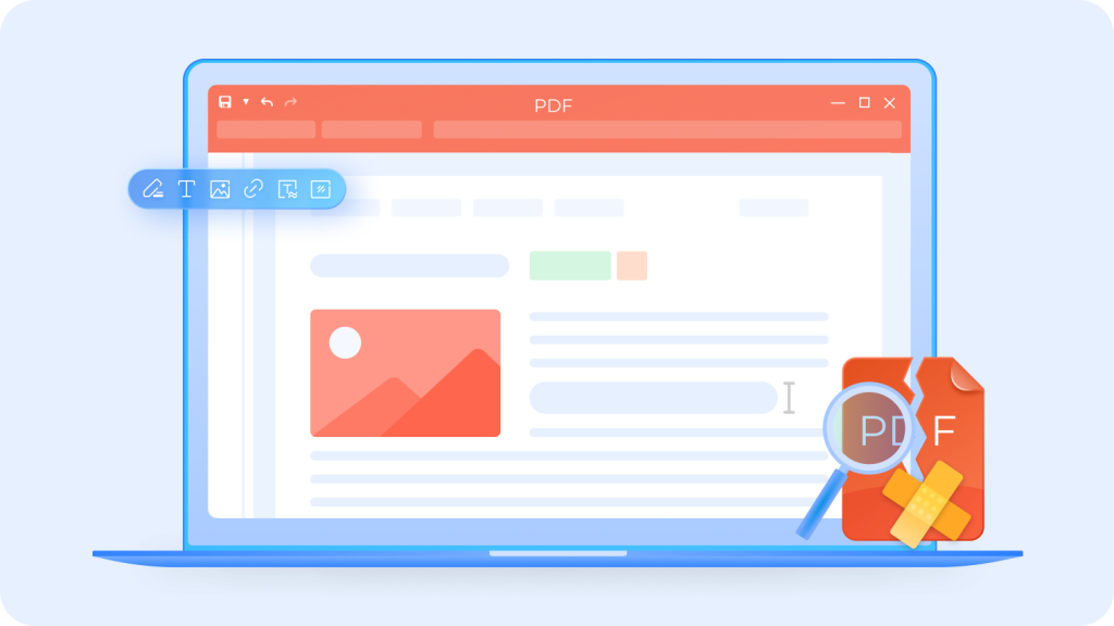online pdf repair tool Person dragging a PDF file into a browser upload area on a laptop