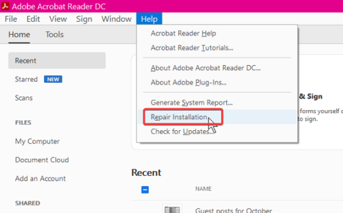 pdf error 109 fix Adobe Acrobat Pro repair PDF menu option