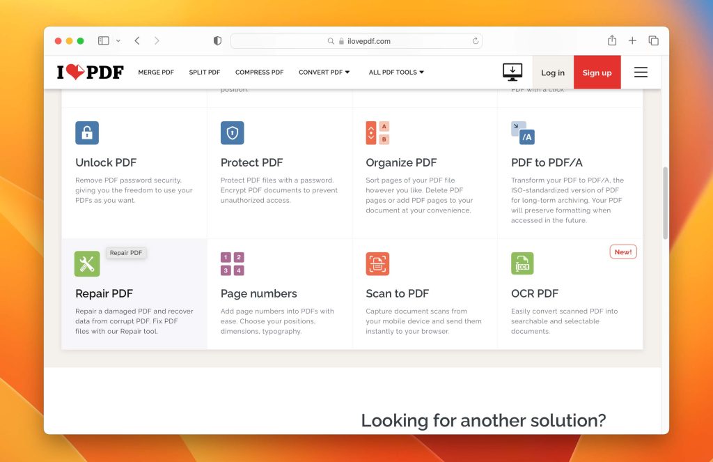 pdf error 109 fix iLovePDF online PDF repair tool upload interface