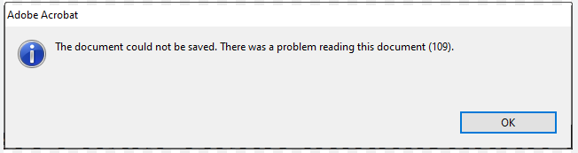 pdf error 109 fix PDF error 109 dialog box in Adobe Acrobat