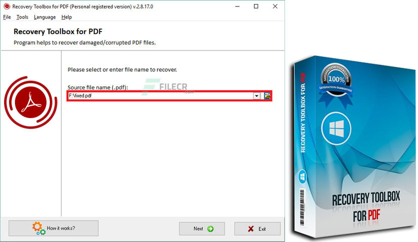 pdf error 109 fix Recovery Toolbox for PDF repair software interface