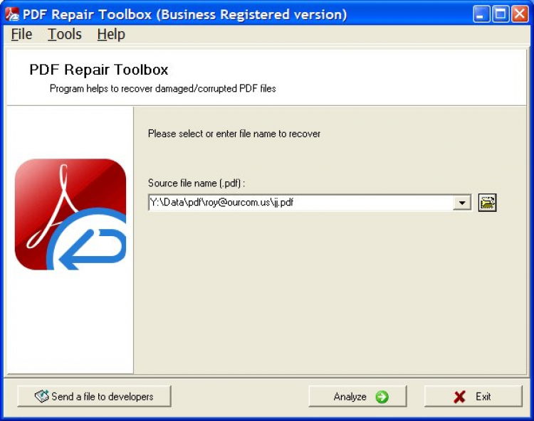 pdf error 14 repair PDF Repair Toolbox interface showing repair button
