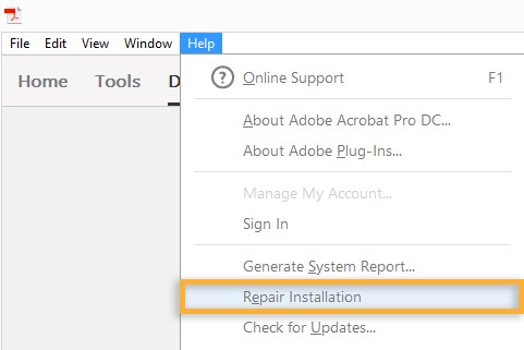pdf file is invalid Adobe Acrobat Pro interface showing Repair option when opening corrupted PDF