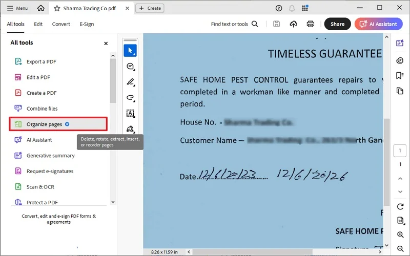 pdf file is invalid PDF page extraction tool showing selected pages to save