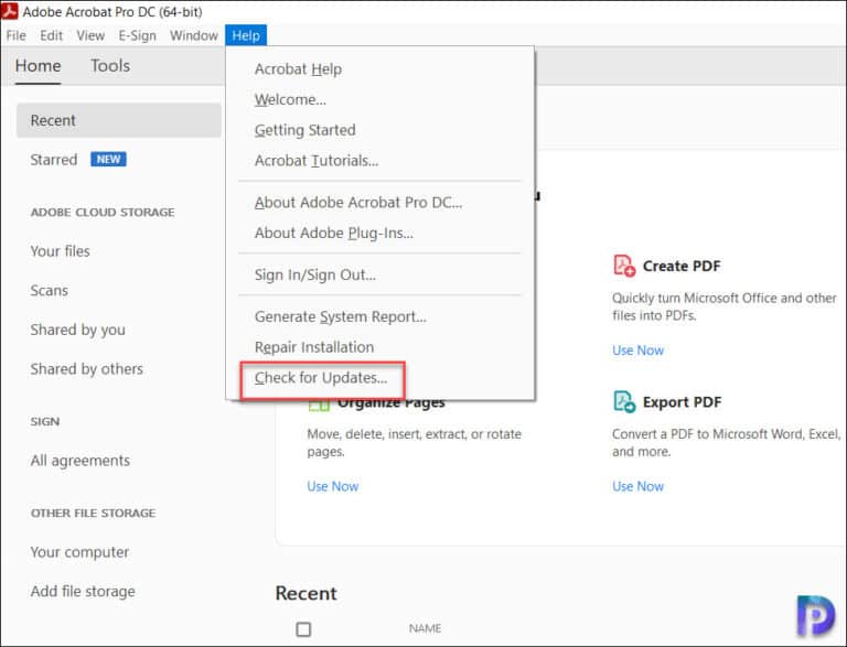 pdf file repair Adobe Acrobat Pro menu with 'Repair from file' option highlighted