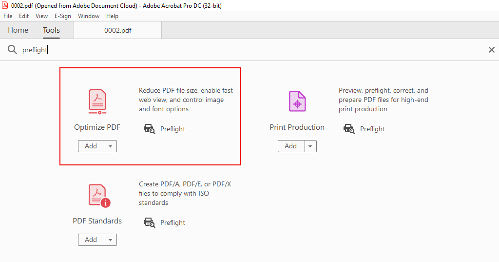 pdf file repair solution Adobe Acrobat Pro Preflight repair PDF option screenshot