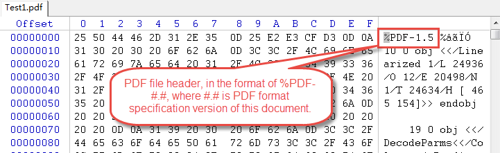 pdf file size zero repair hex editor showing pdf file header bytes