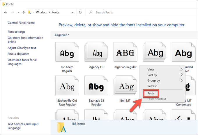 pdf font error fix Windows Fonts folder with new font file being added