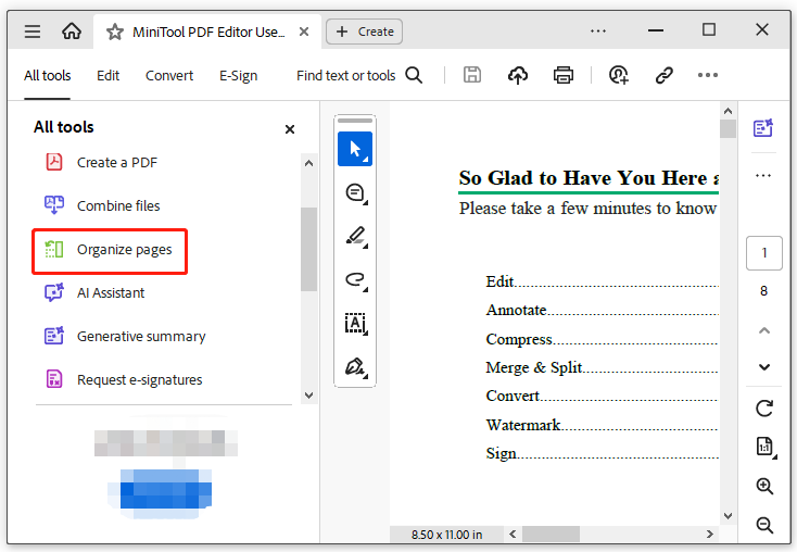 pdf pages out of order fix Adobe Acrobat Pro Organize Pages panel with thumbnails being dragged to reorder