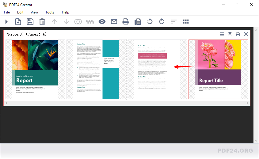 pdf pages out of order fix Online PDF reorder website showing page thumbnails with drag interface on a laptop screen