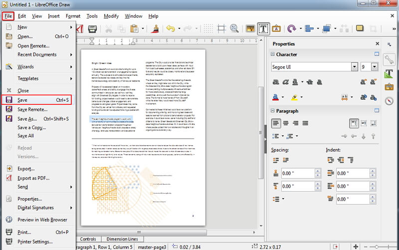 pdf read error 109 repair LibreOffice Draw interface with imported PDF content visible