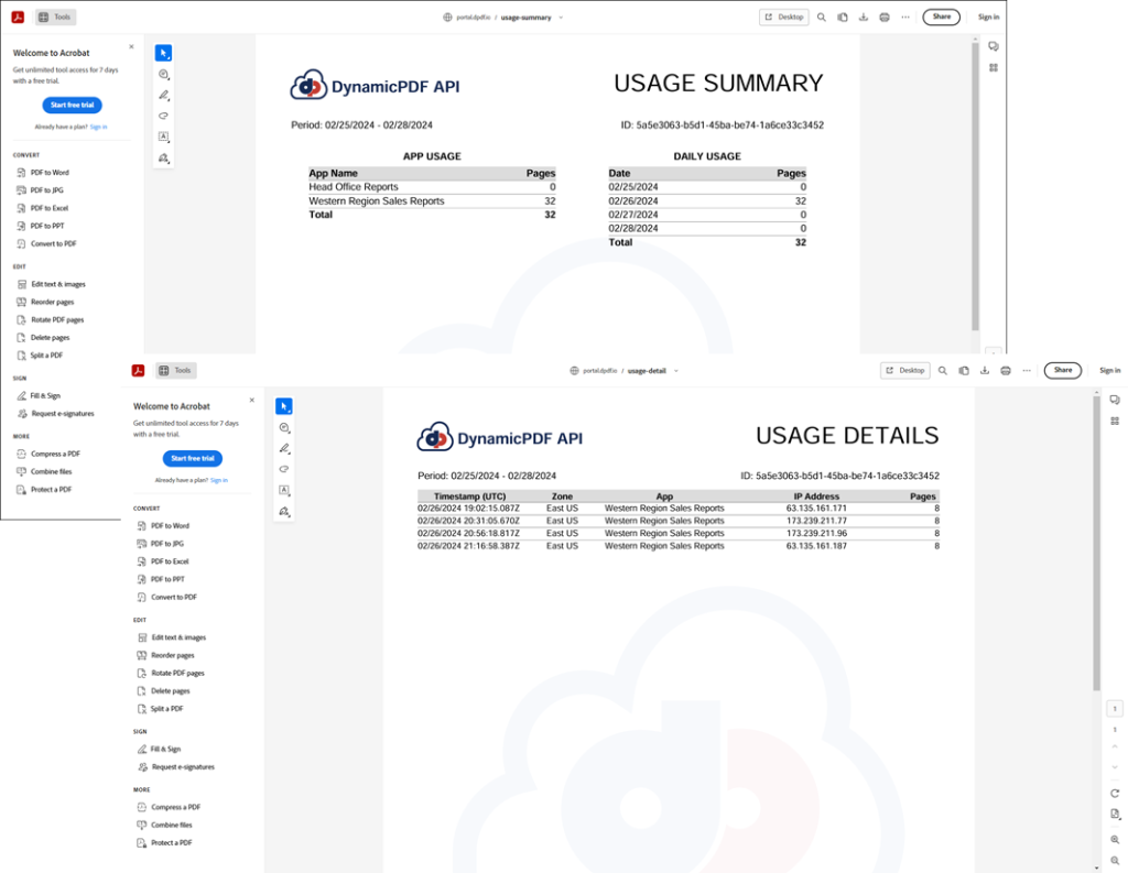 PDF recovery API dashboard login page