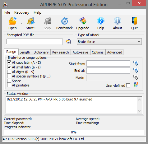PDF recovery tool advanced options dialog screenshot