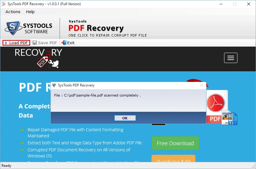 PDF recovery tool save dialog screenshot
