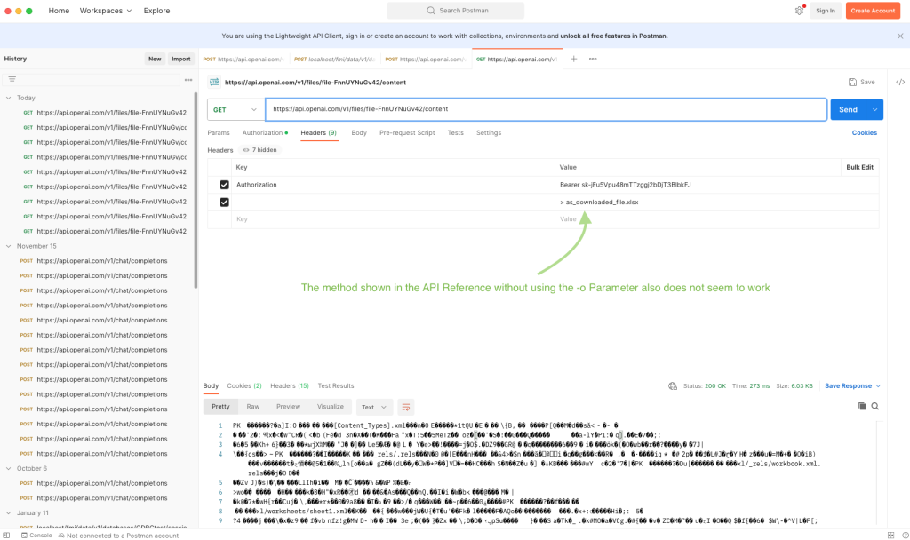 pdf repair api Terminal window showing successful cURL response with repaired PDF download