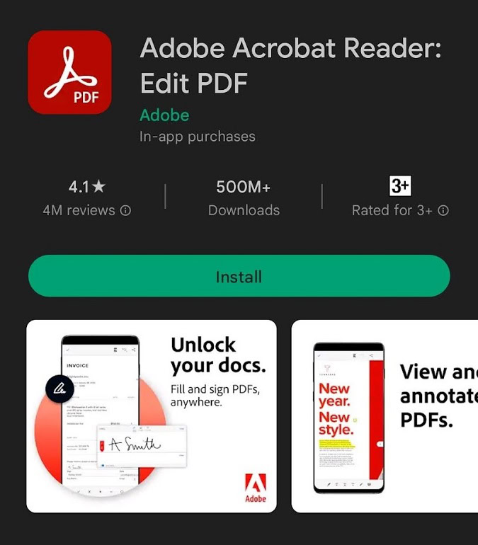 pdf repair for android Adobe Acrobat Reader Android app repair PDF menu option