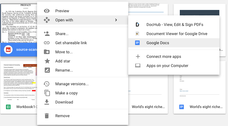 pdf repair for android Google Drive open with Google Docs PDF conversion Android