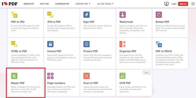pdf repair for android iLovePDF repair PDF tool on Android browser