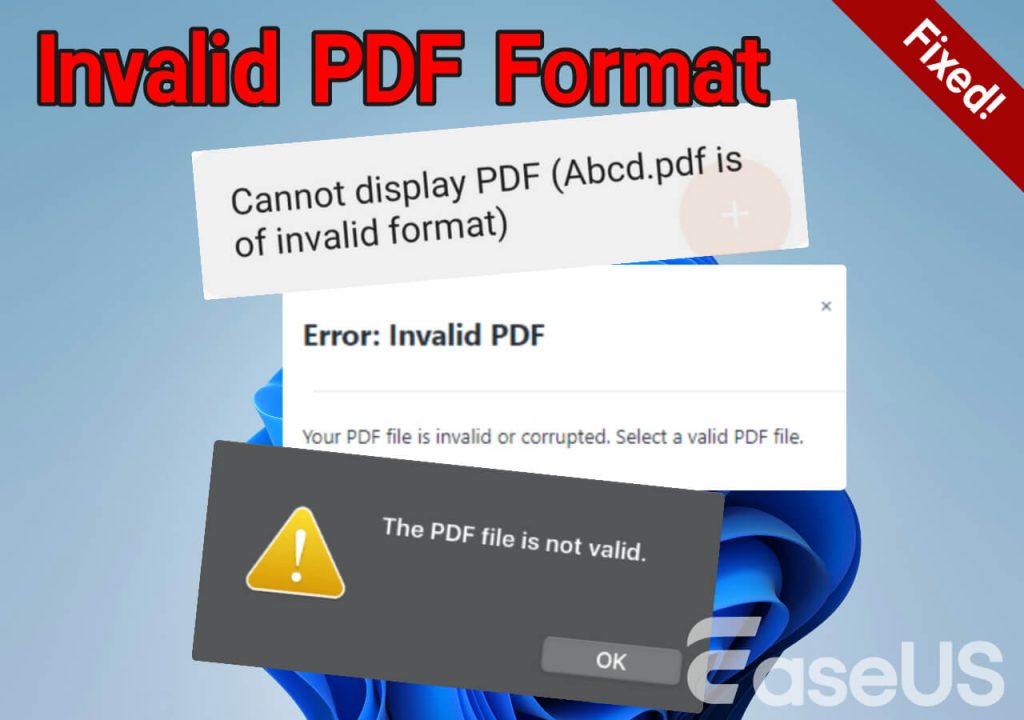 pdf repair for invalid format person double-clicking PDF file on laptop showing invalid format error message