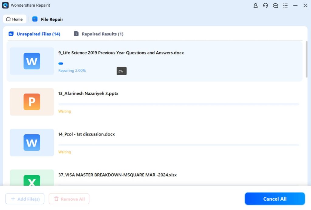pdf repair for invalid format screenshot of PDF repair software interface with 'Repair' button highlighted