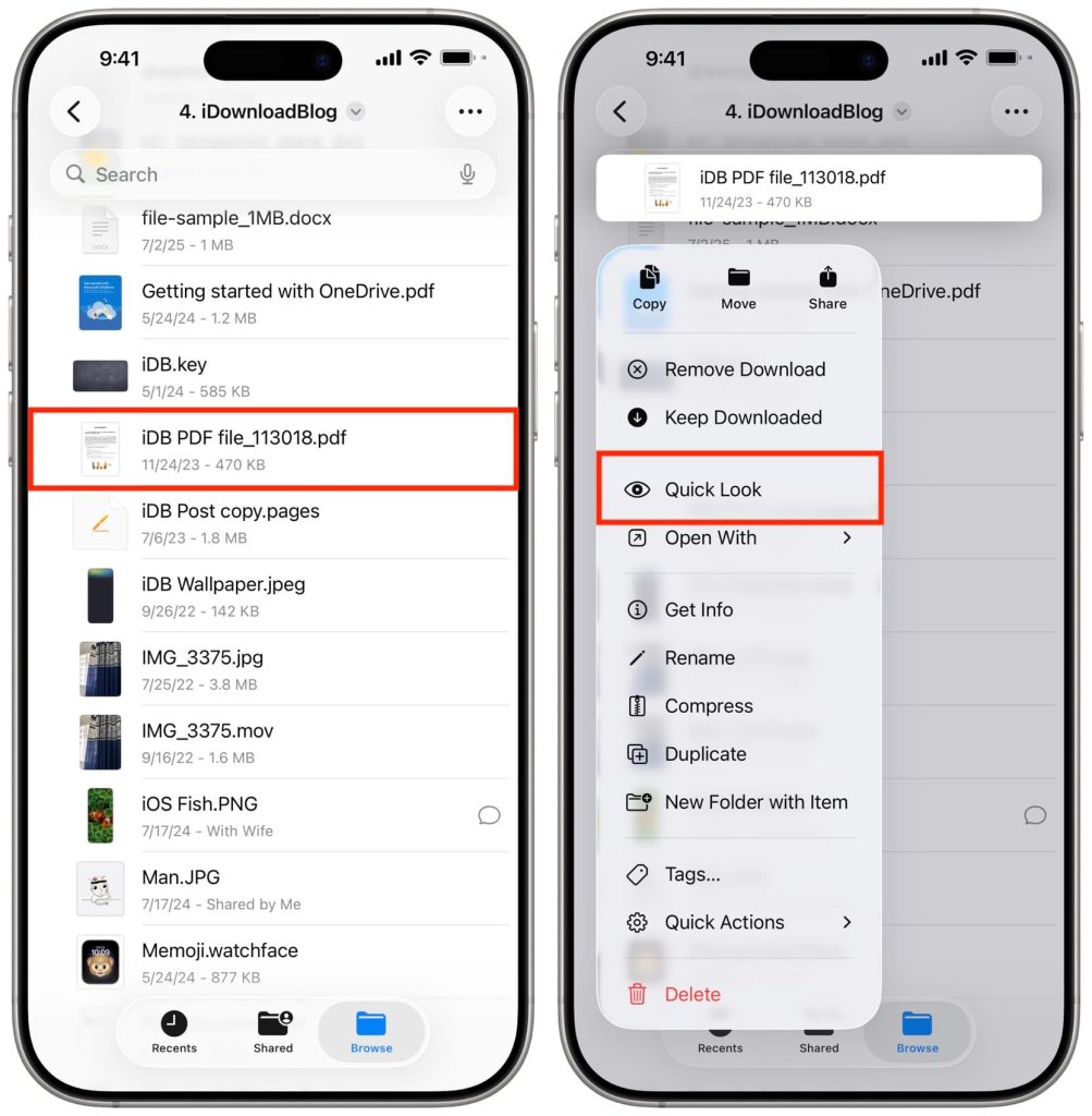 pdf repair for ios iOS Files app Quick Look preview of a PDF file
