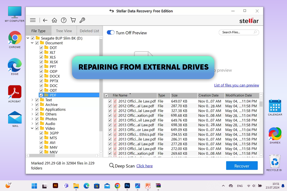 pdf repair for reports PDF recovery software interface with file selection