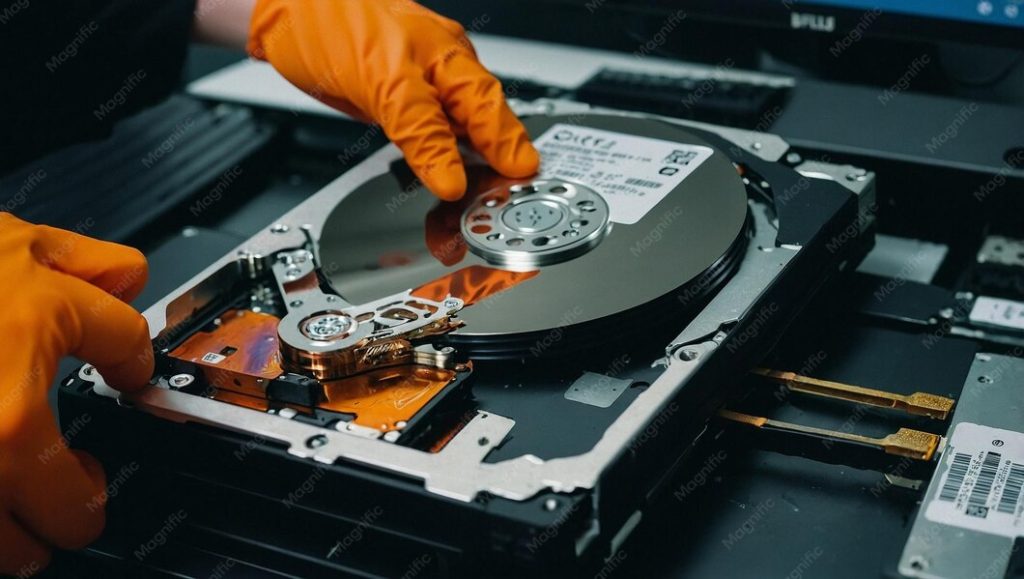 pdf repair tips Data recovery technician working on hard drive with PDF files
