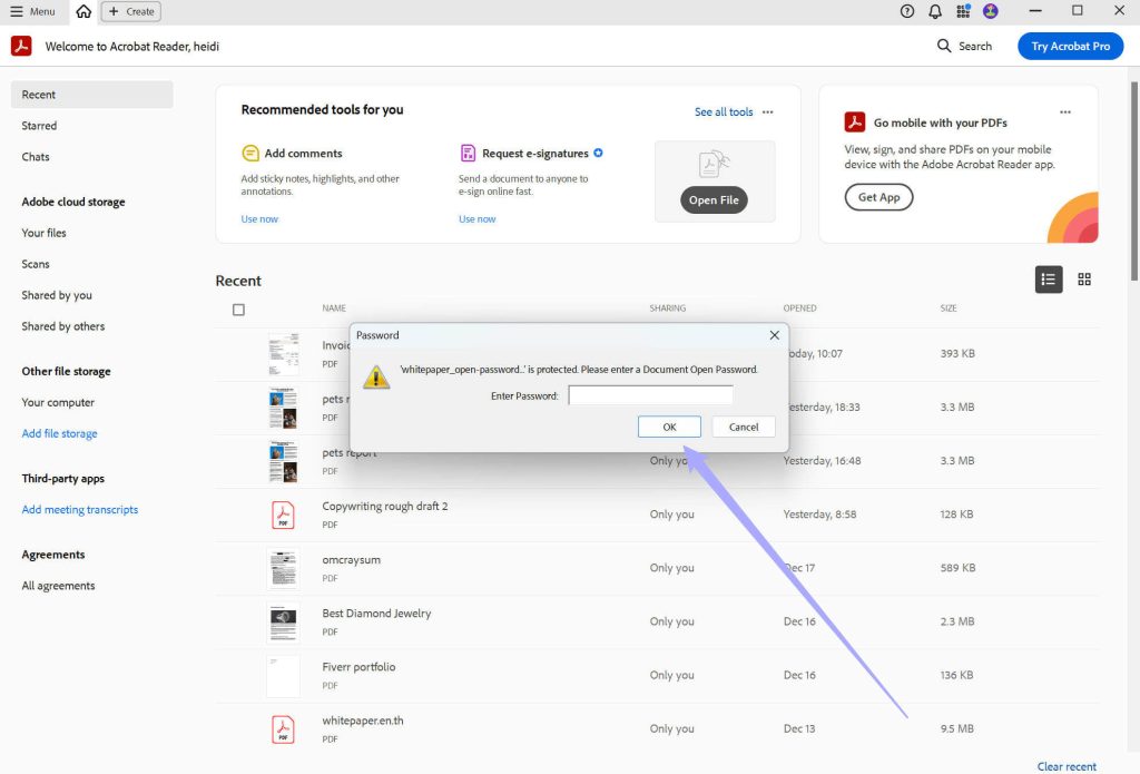 recover encrypted pdf Adobe Acrobat password prompt for encrypted PDF file