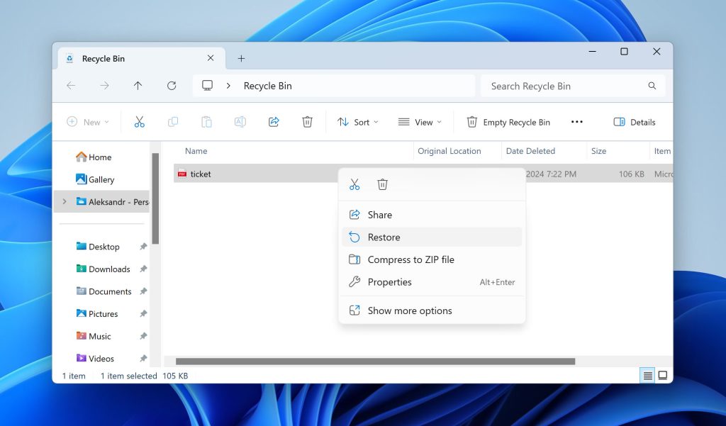 recover invoice pdf recycle bin icon with pdf files visible on desktop