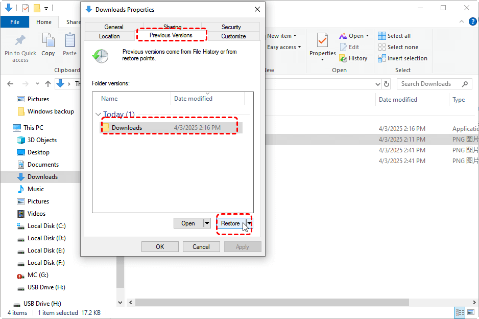 recover pdf after disk error windows file history restore previous version