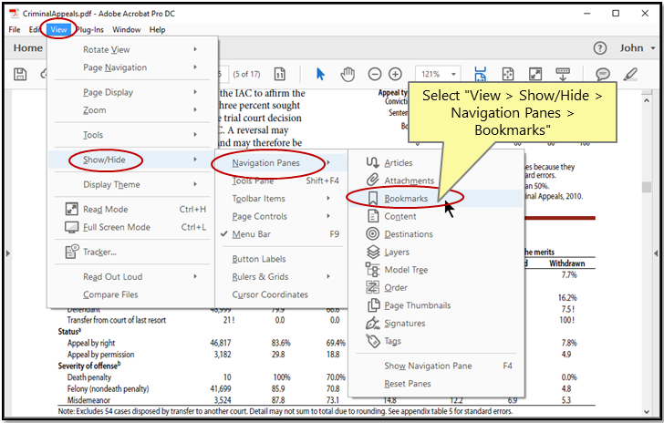 recover pdf bookmarks Adobe Acrobat Reader bookmarks panel screenshot
