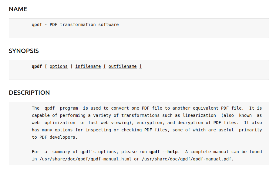recover pdf bookmarks qpdf command line terminal example