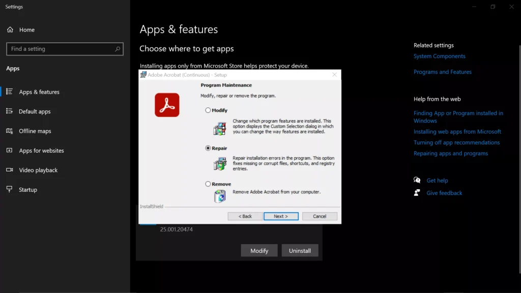 recover pdf document Adobe Acrobat Pro menu showing Repair PDF option