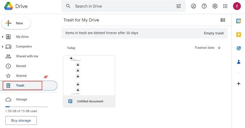 recover pdf file Google Drive trash folder with pdf files