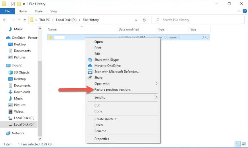 recover pdf file Windows File History restore previous versions pdf