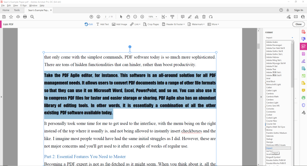 recover pdf fonts Sejda PDF editor font replacement dropdown menu screenshot