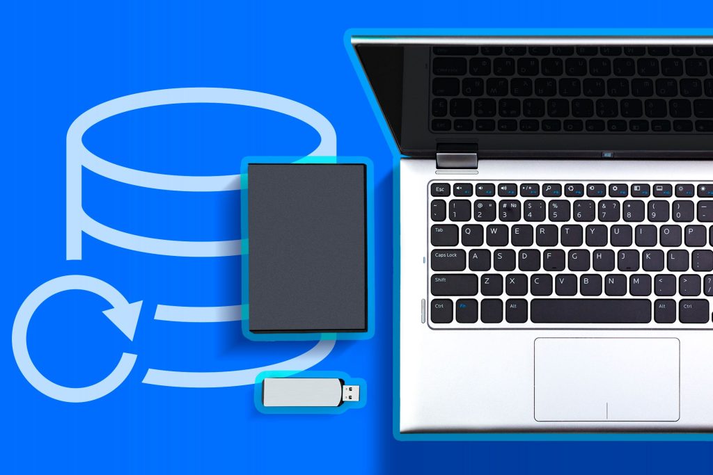 recover pdf from hard drive External hard drive connected to laptop with backup icon overlay