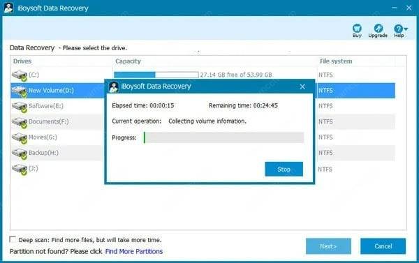 recover pdf from usb Progress bar showing scan of USB drive in recovery software
